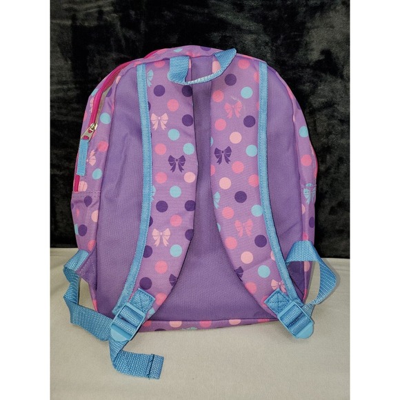 Girls Purple Regular School Backpack with Front Zipper Pocket Beautiful Print - Picture 2 of 7